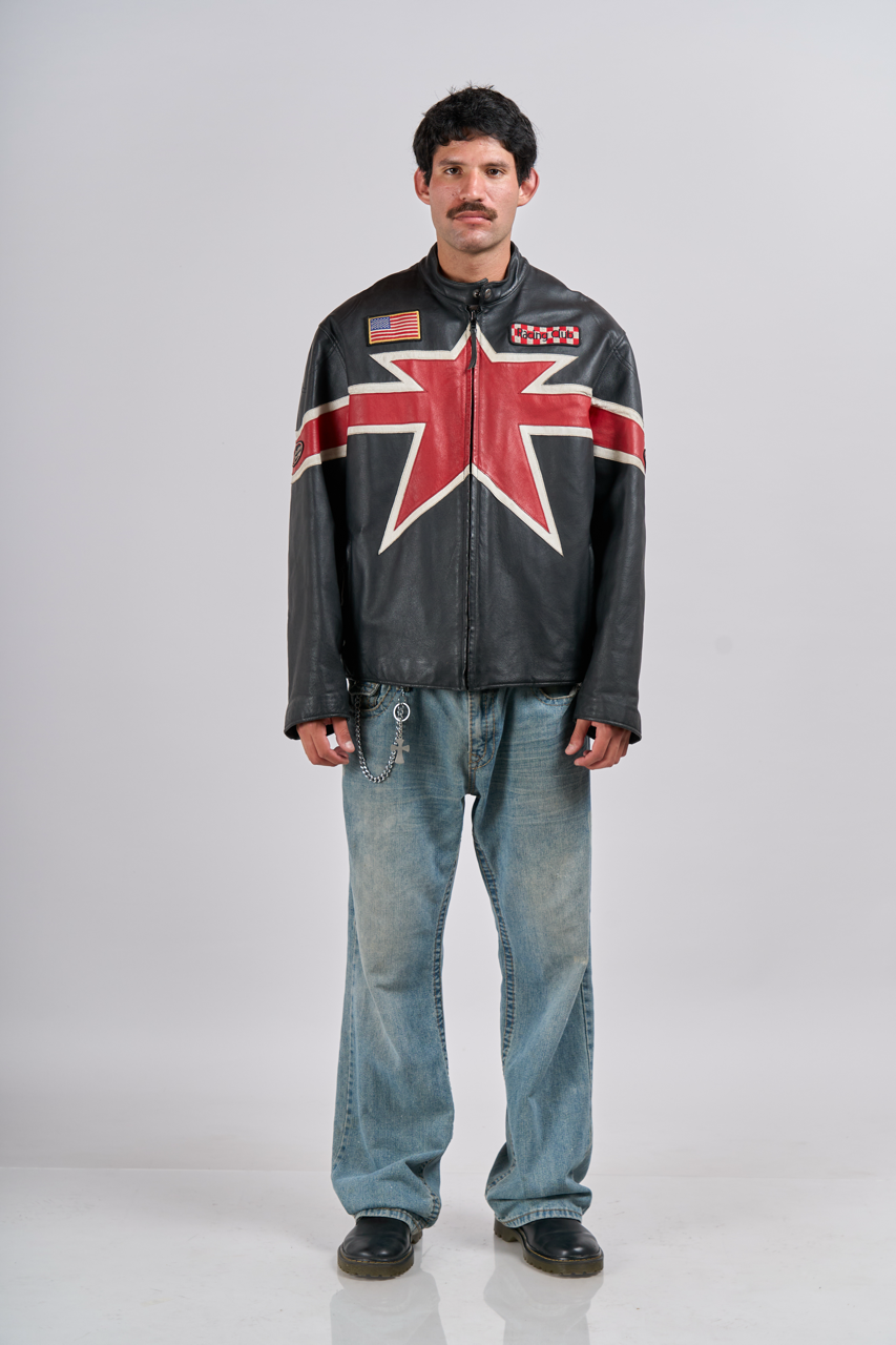 1990 Max TrackStar Leather Moto Jacket (L)