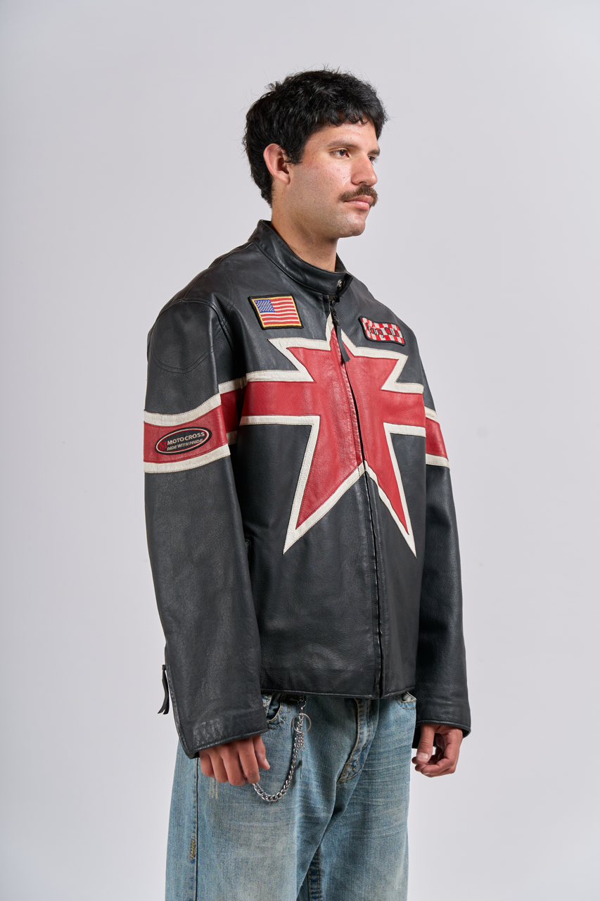 1990 Max TrackStar Leather Moto Jacket (L)