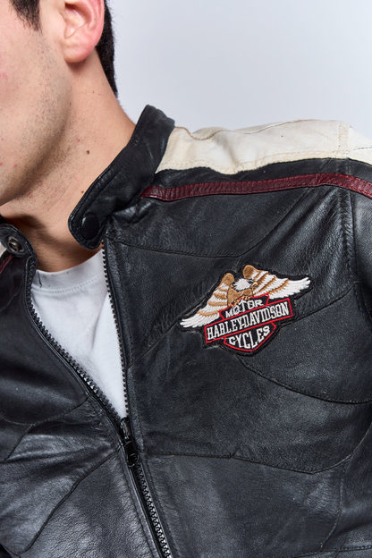 1990 Motor Harley Davidson Crop Leather Biker Jacket (XS/S)