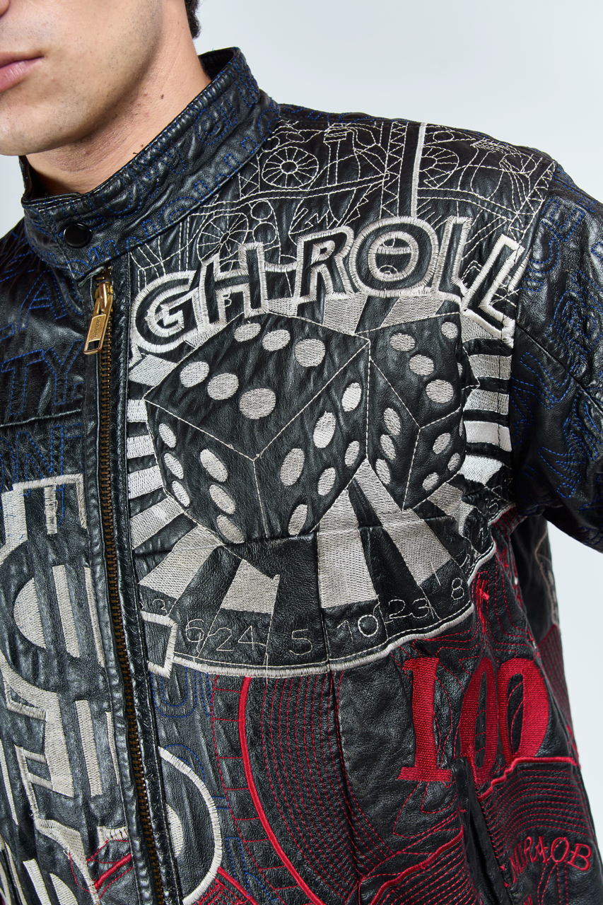 1990 Miss T Roulette Embroidered Leather Jacket (M/L)