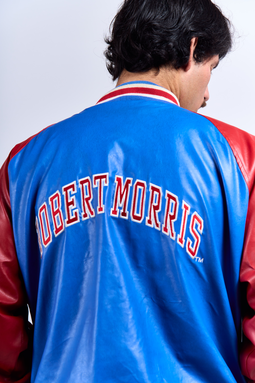 90 Steve & Barry Robert Morris Vegan Leather Varsity Jacket  (L/XL)