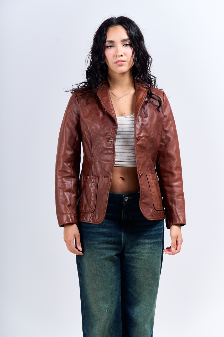 2000 GAP Leather Wood Leather Blazer (XS)