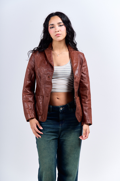 2000 GAP Leather Wood Leather Blazer (XS)