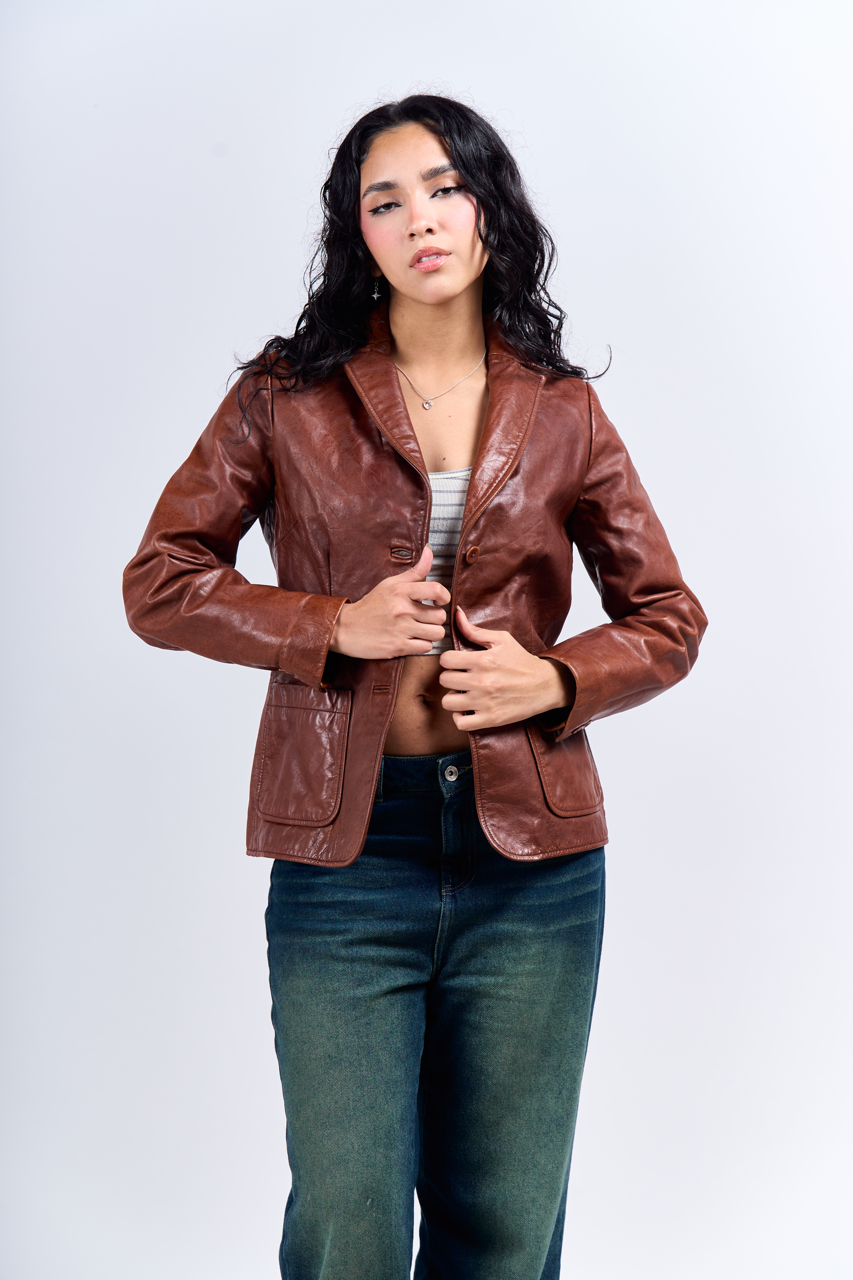 2000 GAP Leather Wood Leather Blazer (XS)