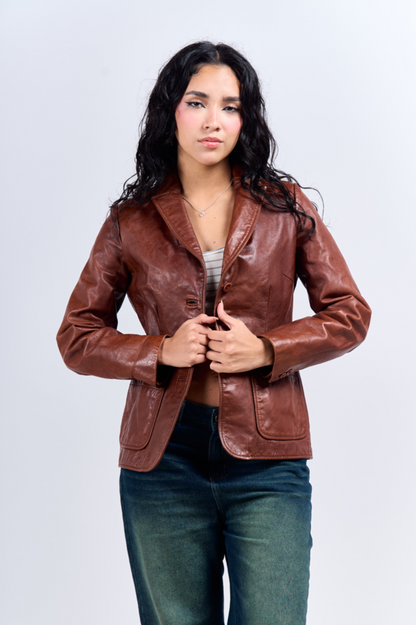 2000 GAP Leather Wood Leather Blazer (XS)