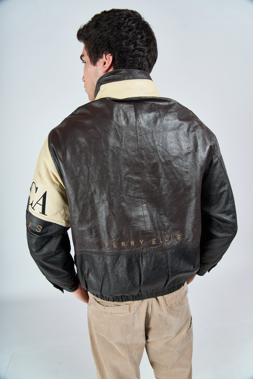 2000 American Perry Ellis Leather Bomber Jacket (M/L)