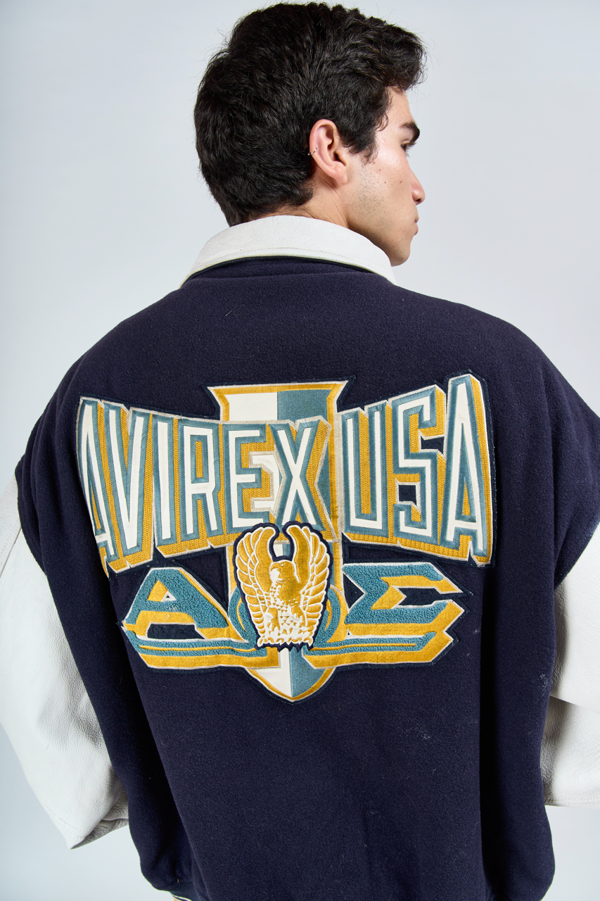 1999 Avirex USA Omega Sigma Leather Varsity Jacket (XL/XXL)