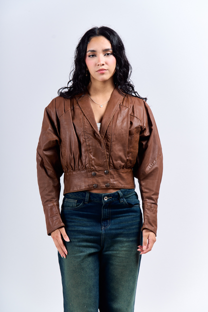 1992 Renzo Costa Crop Leather Bomber Jacket (XS)