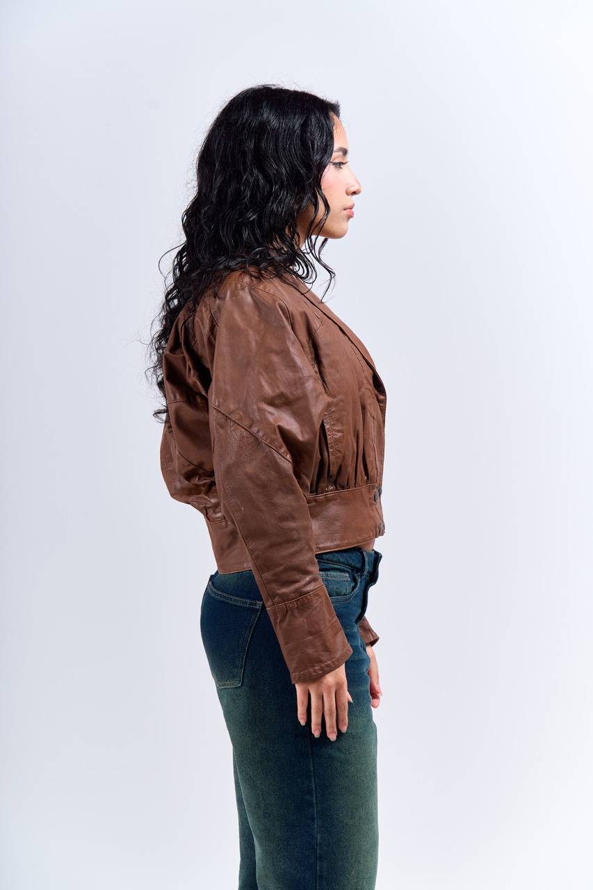 1992 Renzo Costa Crop Leather Bomber Jacket (XS)