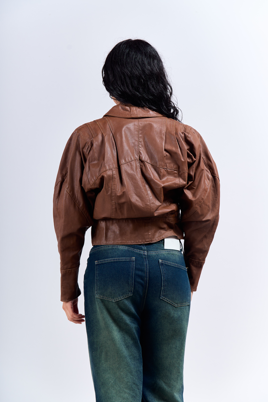 1992 Renzo Costa Crop Leather Bomber Jacket (XS)