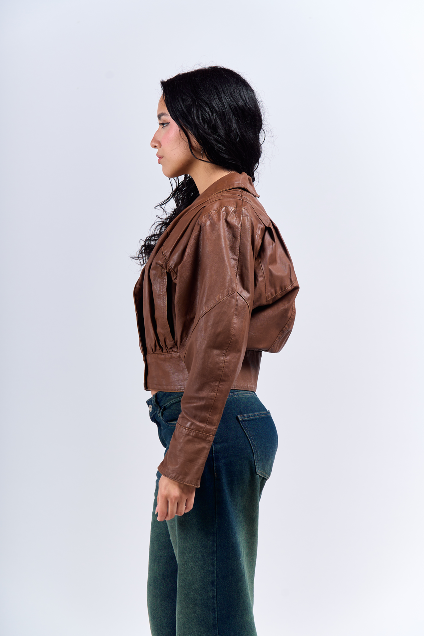 1992 Renzo Costa Crop Leather Bomber Jacket (XS)