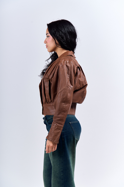 1992 Renzo Costa Crop Leather Bomber Jacket (XS)