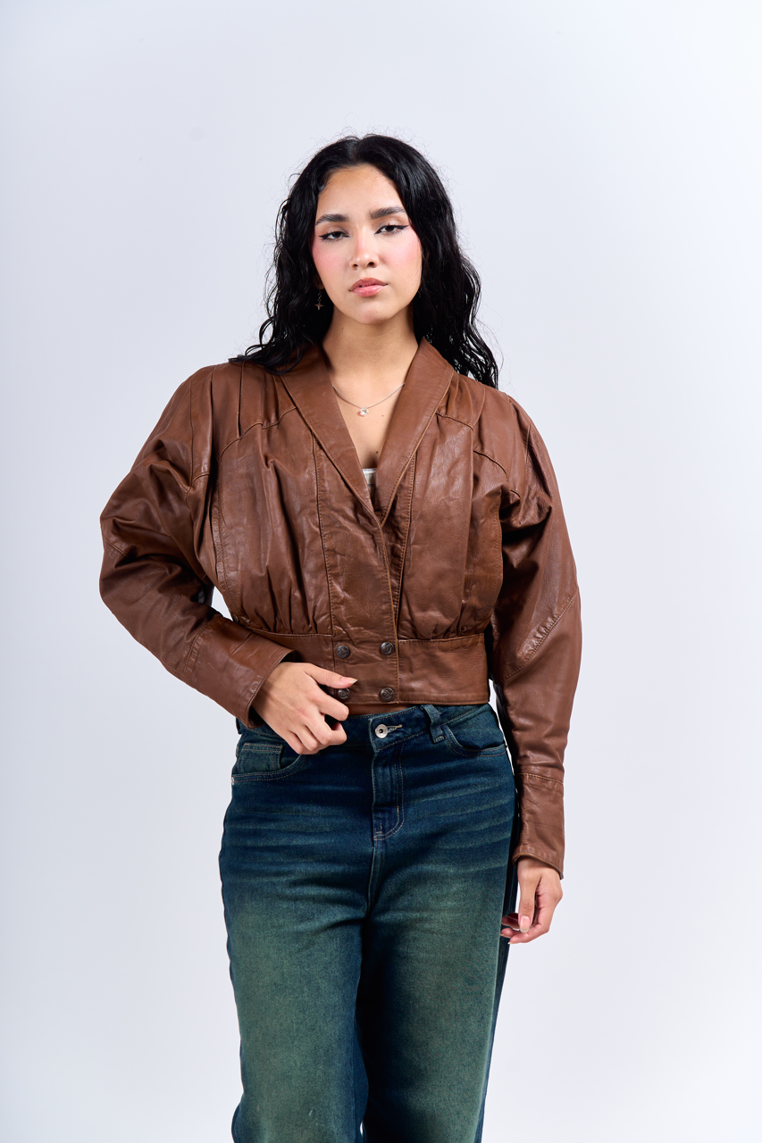 1992 Renzo Costa Crop Leather Bomber Jacket (XS)