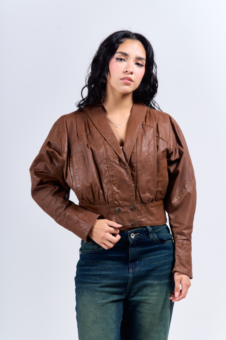 1992 Renzo Costa Crop Leather Bomber Jacket (XS)