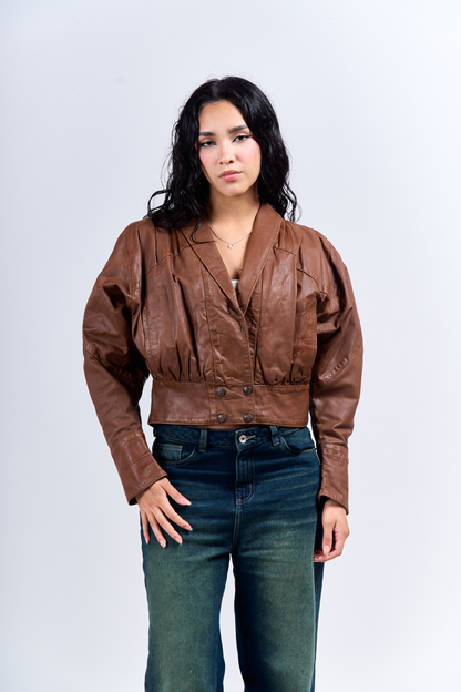 1992 Renzo Costa Crop Leather Bomber Jacket (XS)