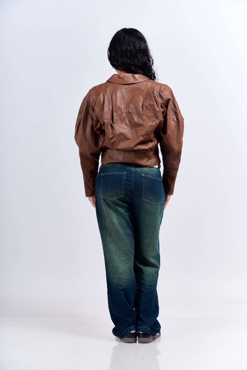 1992 Renzo Costa Crop Leather Bomber Jacket (XS)