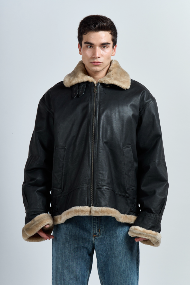 1990 Dimension New York Aviator Sherpa Leather Coat(L/XL)