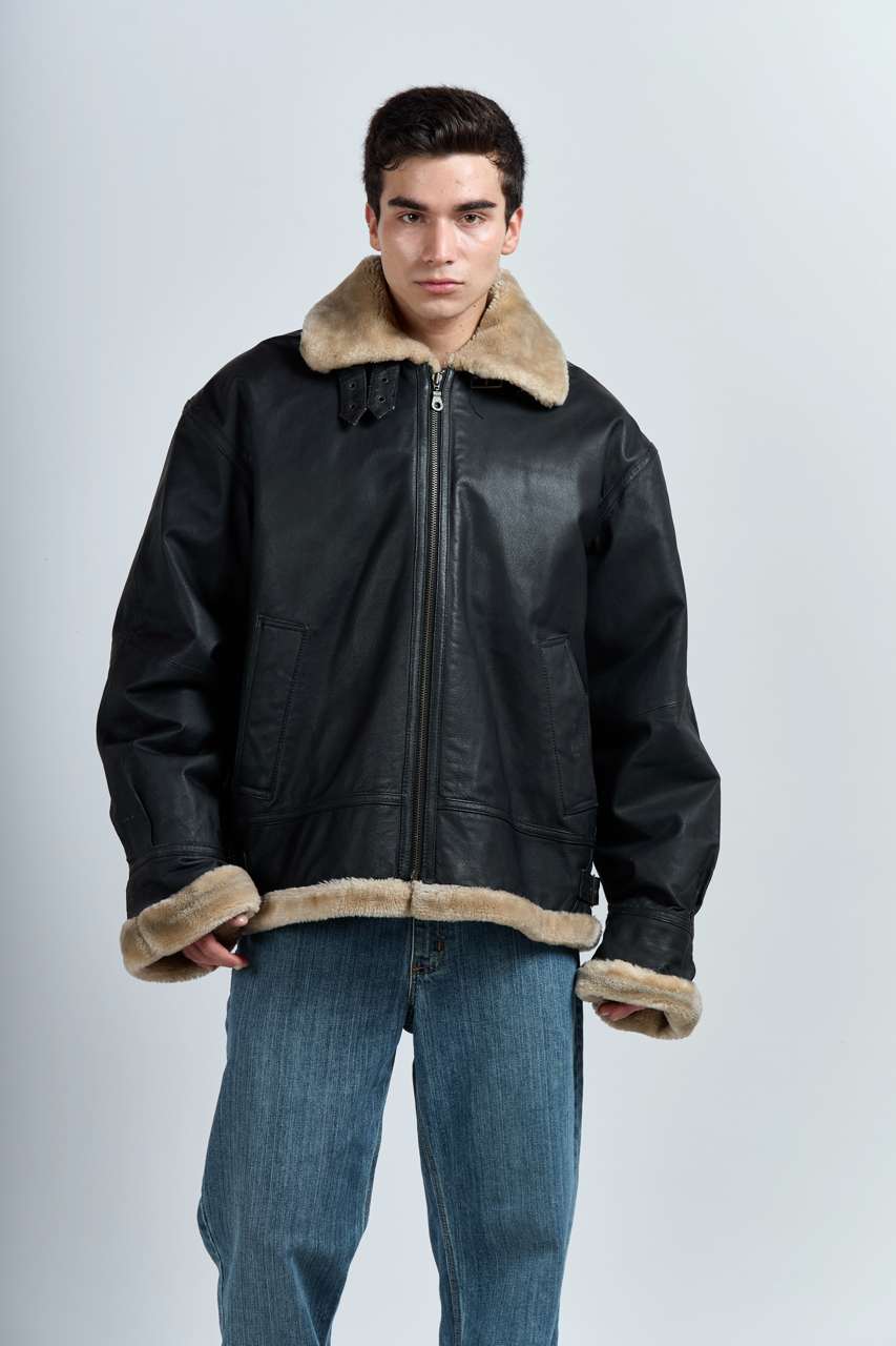 1990 Dimension New York Aviator Sherpa Leather Coat(L/XL)