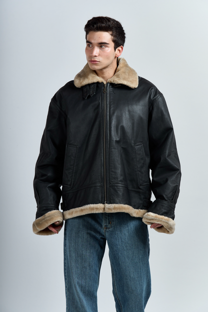 1990 Dimension New York Aviator Sherpa Leather Coat(L/XL)