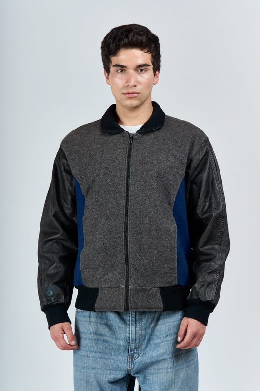 1990 Gray Leather Varsity Jacket (L)