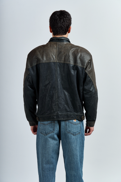 2000 Brahma Olive Green and Black Leather Bomber Jacket (M/L)