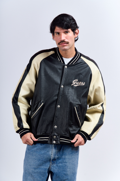 1990 Guess USA Leather Varsity Jacket (L/XL)