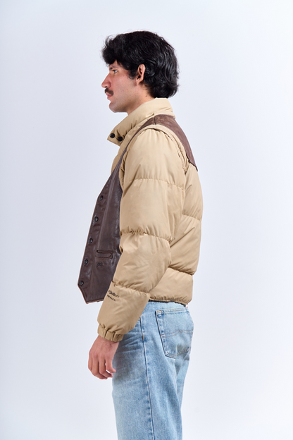 1990 Down by Schott Leather Puffer Convertible Jacket/Vest (S/M)