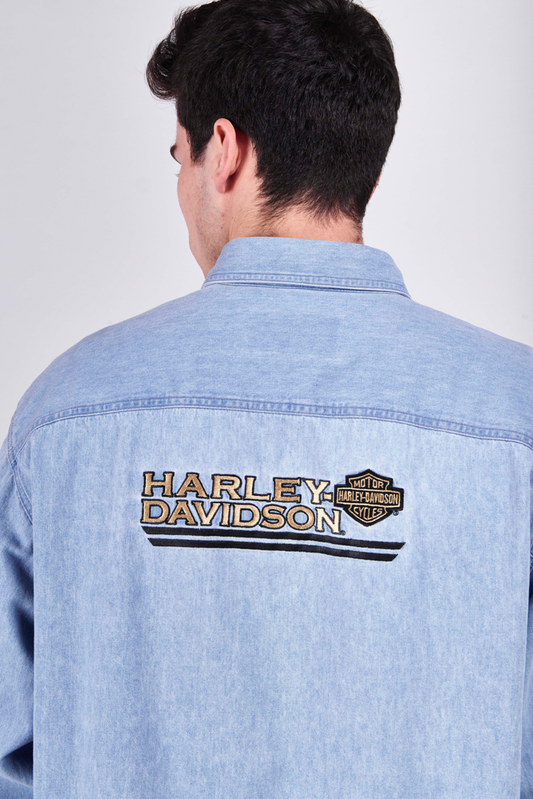 1990 Motor Harley Davidson Denim Shirt (L/XL)