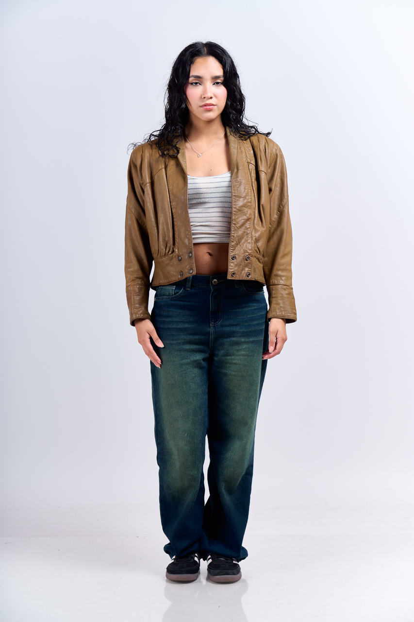 1990 Renzo Costa Khakhi Crop Bomber Jacket (XS)