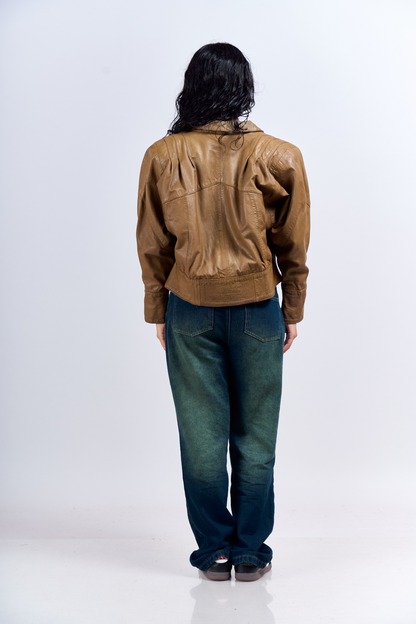 1990 Renzo Costa Khakhi Crop Bomber Jacket (XS)