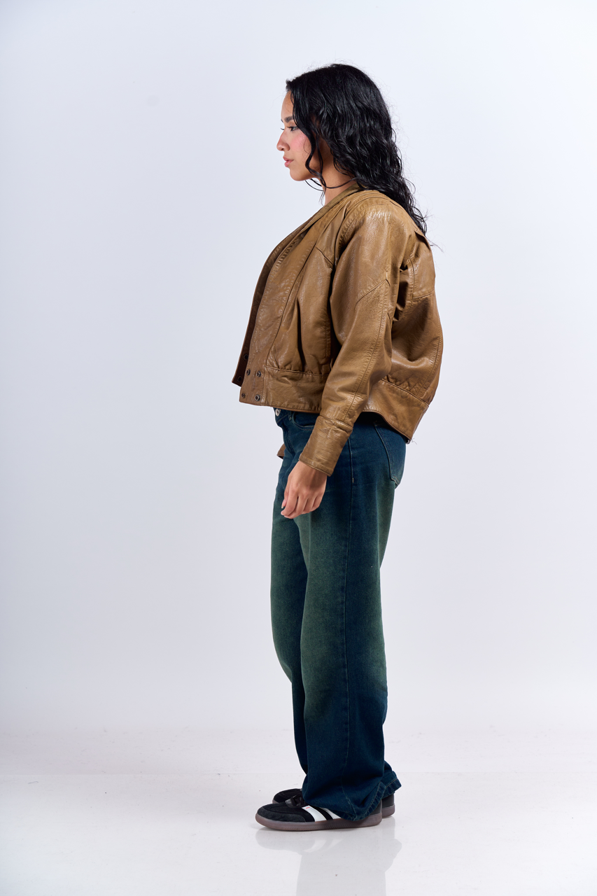 1990 Renzo Costa Khakhi Crop Bomber Jacket (XS)