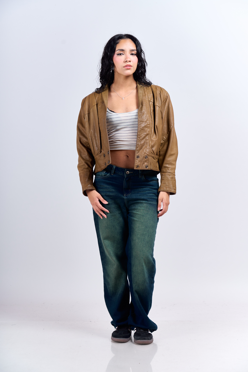 1990 Renzo Costa Khakhi Crop Bomber Jacket (XS)