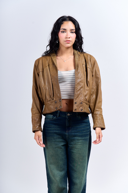 1990 Renzo Costa Khakhi Crop Bomber Jacket (XS)