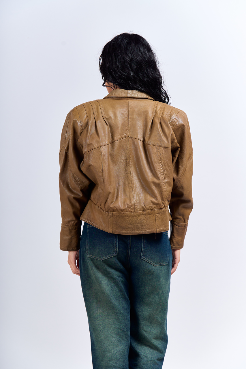 1990 Renzo Costa Khakhi Crop Bomber Jacket (XS)