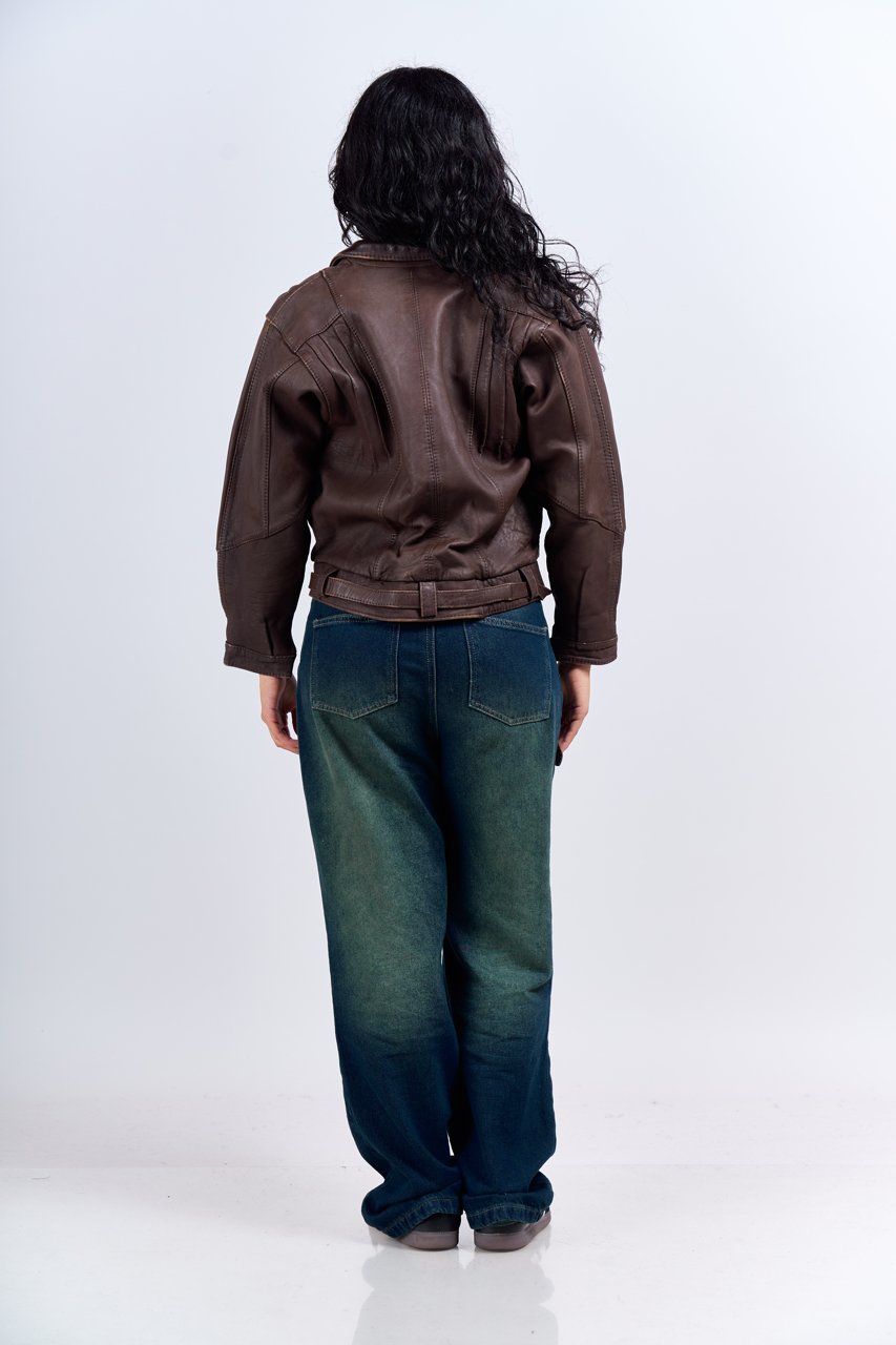 Lee Genuine Leather Crop Bomber Jacket (XS)