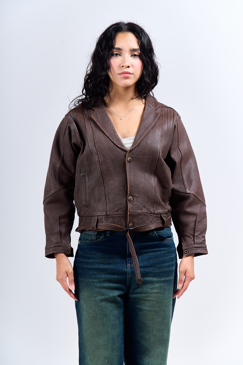 Lee Genuine Leather Crop Bomber Jacket (XS)