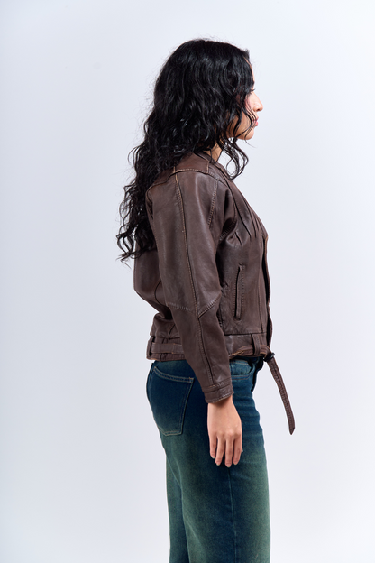 Lee Genuine Leather Crop Bomber Jacket (XS)