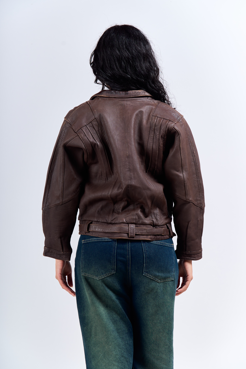 Lee Genuine Leather Crop Bomber Jacket (XS)