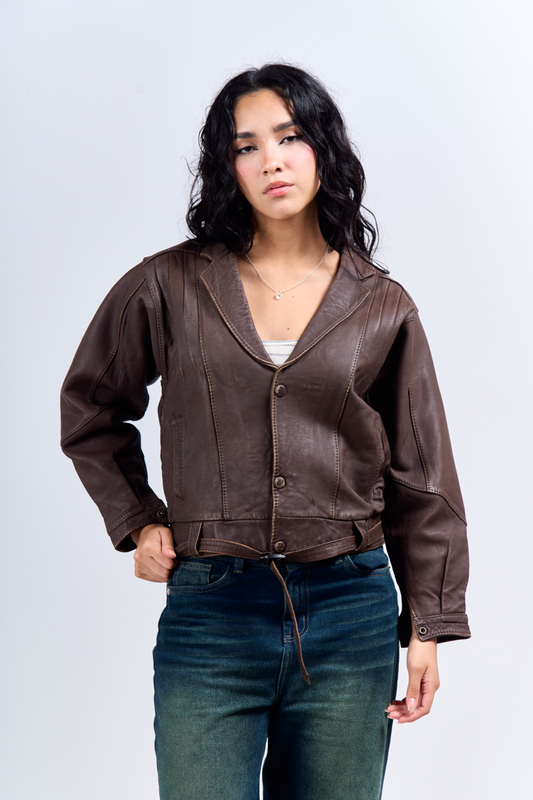 Lee Genuine Leather Crop Bomber Jacket (XS)