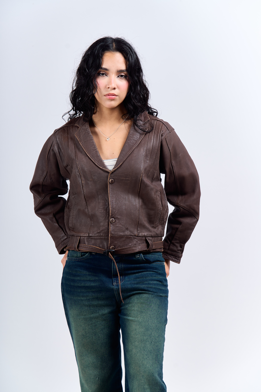 Lee Genuine Leather Crop Bomber Jacket (XS)