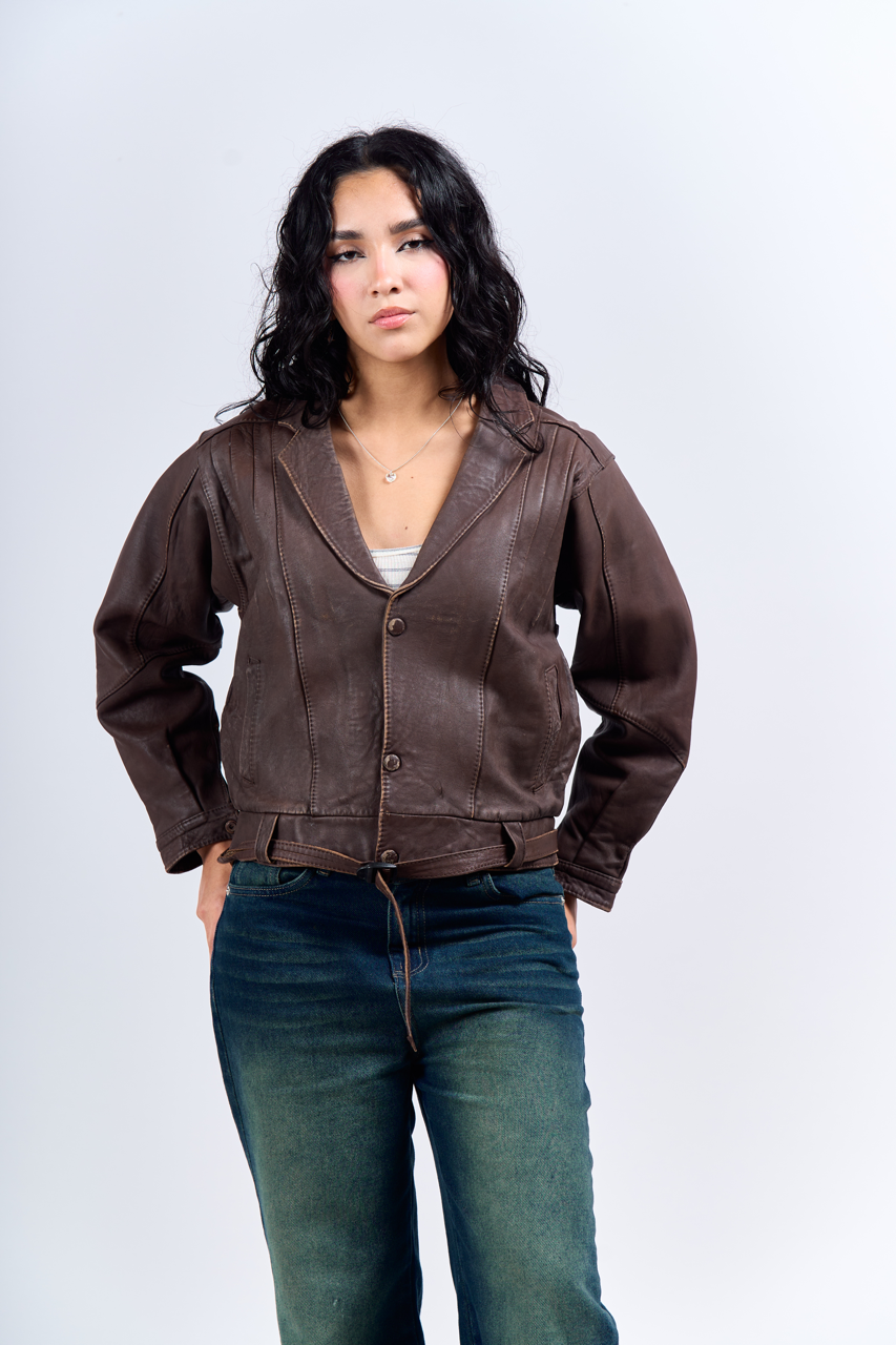 Lee Genuine Leather Crop Bomber Jacket (XS)