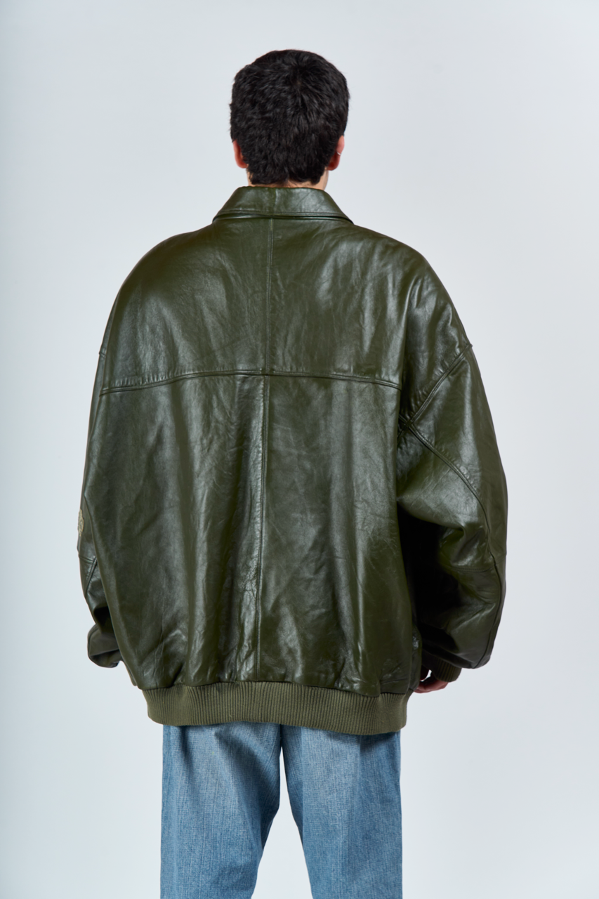 2000 Y2K Pelle Pelle Olive Green Leather Jacket (XL/XXL)