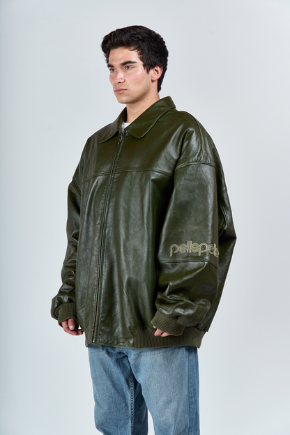 2000 Y2K Pelle Pelle Olive Green Leather Jacket (XL/XXL)