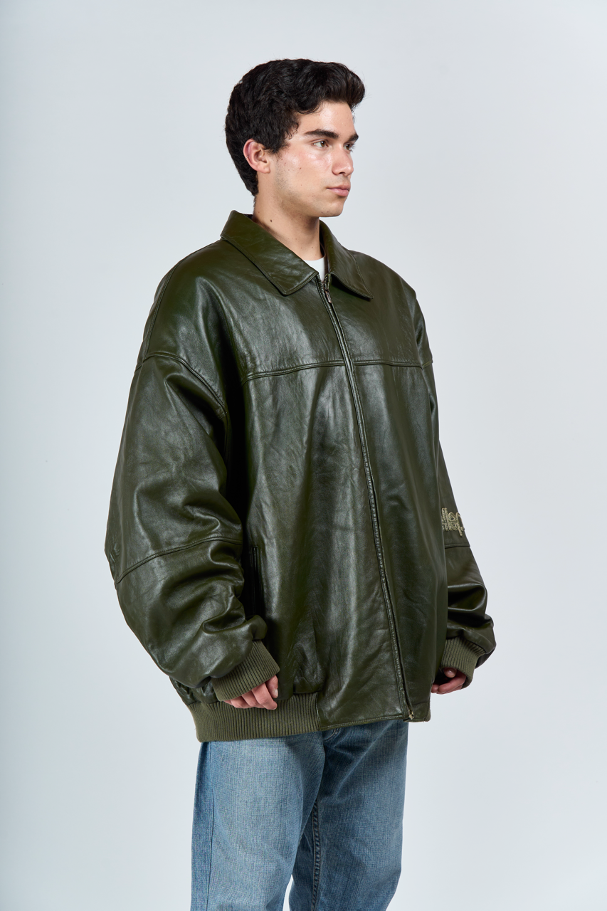 2000 Y2K Pelle Pelle Olive Green Leather Jacket (XL/XXL)