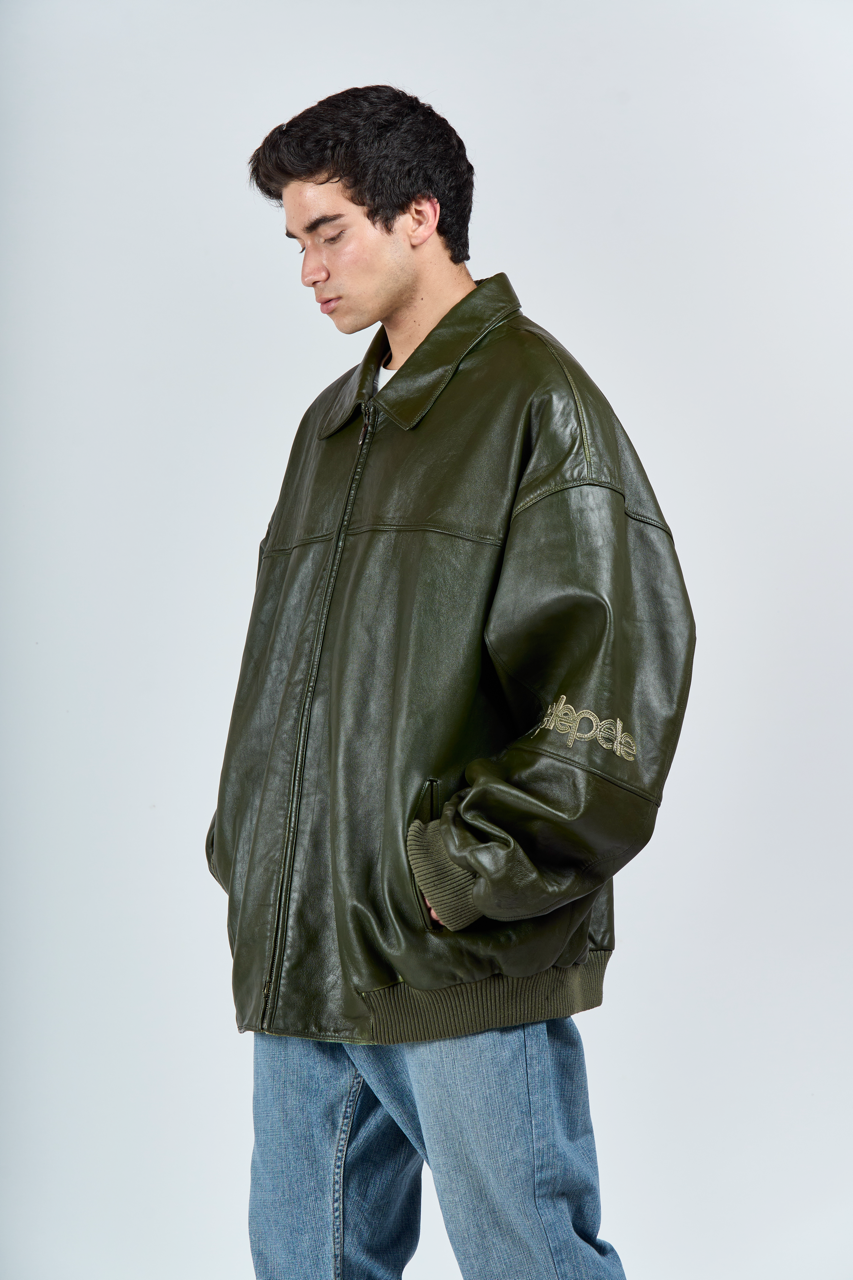 2000 Y2K Pelle Pelle Olive Green Leather Jacket (XL/XXL)