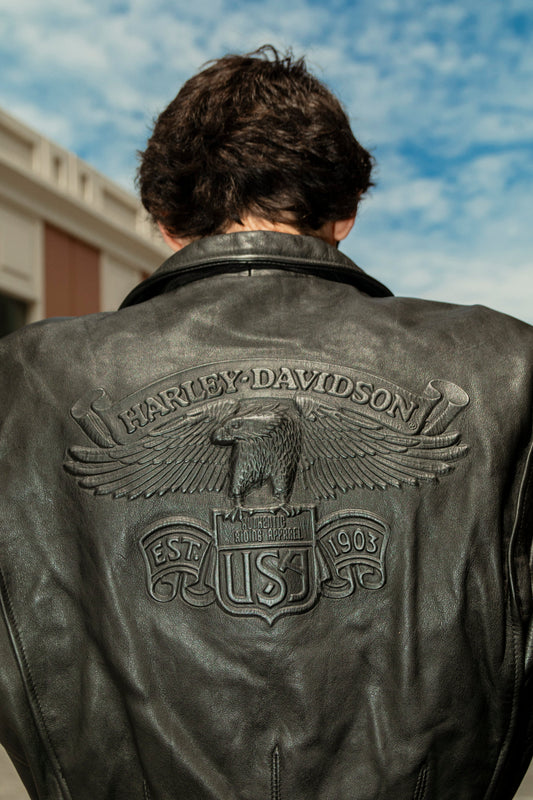 1990 Harley Davidson "Aguila en Relieve" Biker Leather Jacket (L)